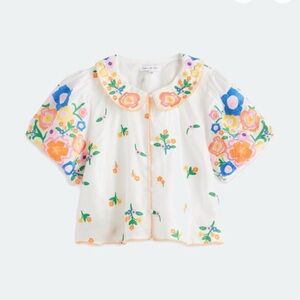 NWT Jacquie the Label Lillian Embroidered Floral Puff Sleeve Blouse
